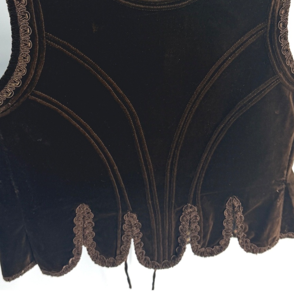 Vintage Tiroler Dirndl Trachten Velvet Vest Brown Lace Up Austrian Womens - Picture 8 of 16
